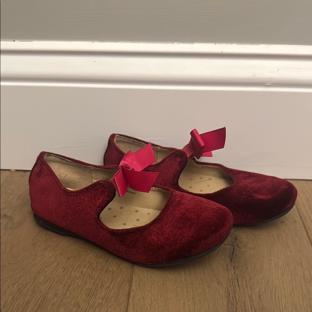 Velvet Red Kids Shoes with Bow